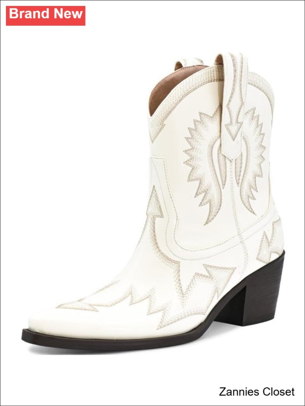 ✨ Western Ankle Cowboy Boots Chunky Pointed Toe Wide Calf Embroidered
